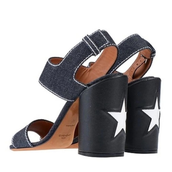 GIVENCHY Star Block Chunky Heel Ankle Strap Sandals RARE Denim Blue White Sz. 6 - Picture 2 of 13
